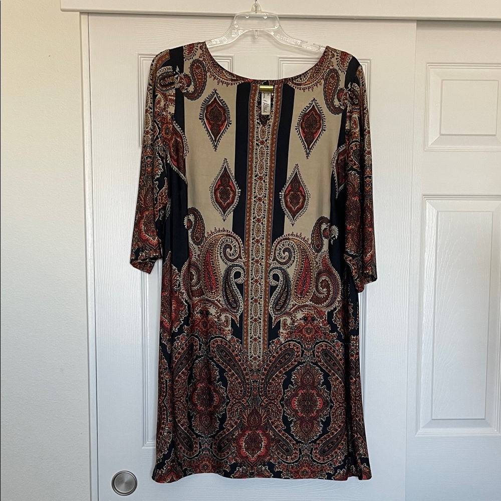 Emma & Michele Black and Brown Paisley 3/4th length sleeve Dress size 2X
